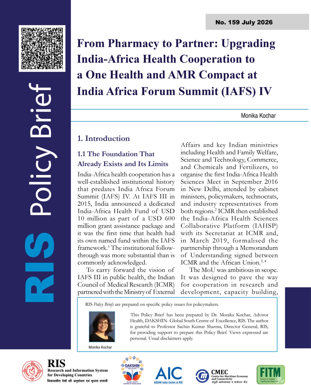 Cover of From Pharmacy to Partner: Upgrading India-Africa Health Cooperation to a One Health and AMR Compact at India Africa Forum Summit (IAFS) IV